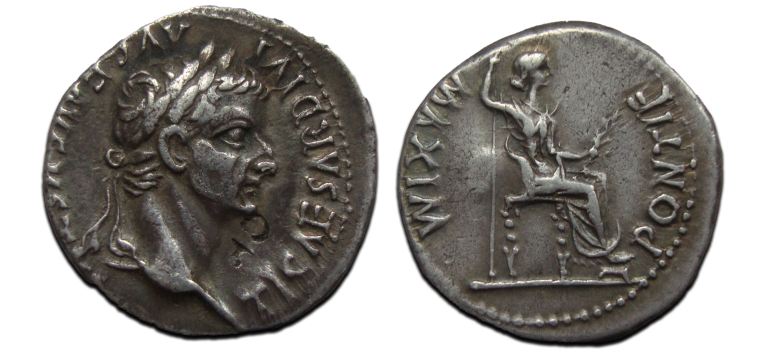 Tiberius - denarius Tribute Penny Bijbelse munt (AU1710) - tribute